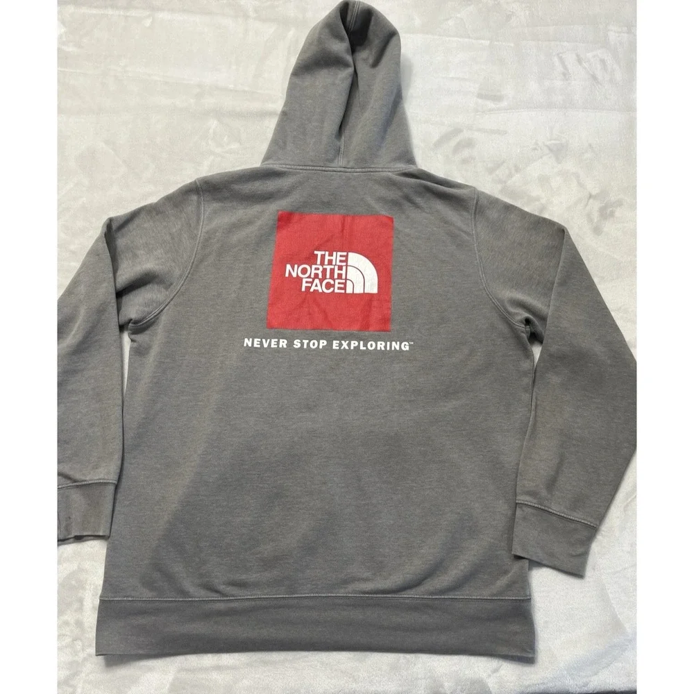 The North Face Hooded Men XL Gray Fleece Graphic Box Logo Sweatshirt Outdoor